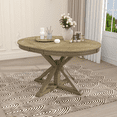 thumbnail image 2 of Retro Extendable Dining Table with A 12" Leaf, Round 4-Person Table with X-Shaped Base Legs For Dining Room and Living Room, Natural Wood Wash, 2 of 9