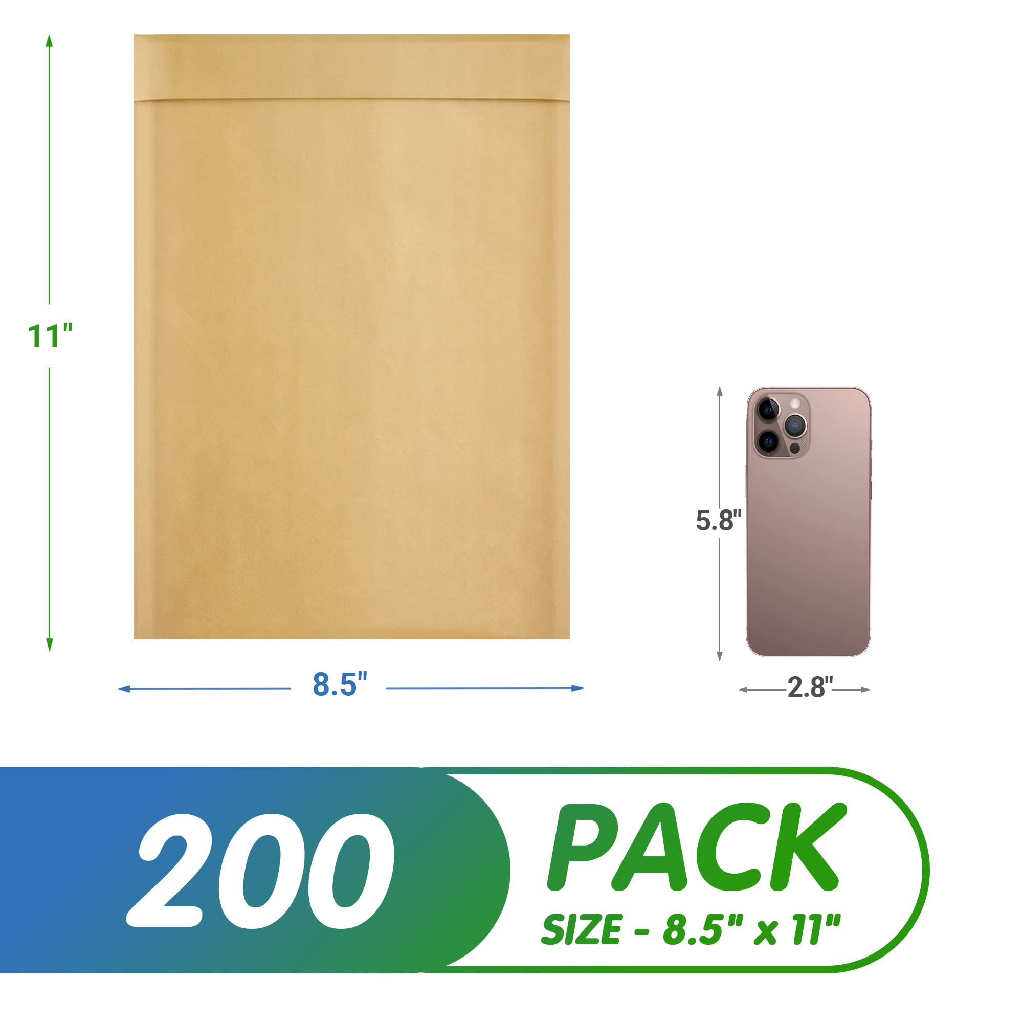 Bubble Mailers 200 pack 8.5 x 11 in Kraft Natural Brown Padded Self Seal Bubble Lined