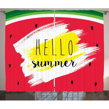 Ambesonne Hello Curtains 2 Panel Set, Watermelon Summertime, 108" x 108", Multicolor
