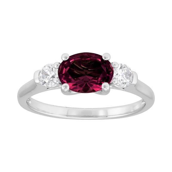 Brilliance Fine Jewelry Oval Created Ruby and White Cubic Zirconia Ring in Sterling Silver