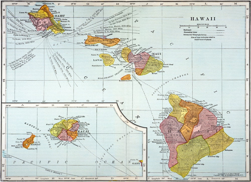 Map Hawaii, 1905. /Nmap Of The Hawaiian Islands Printed In The United