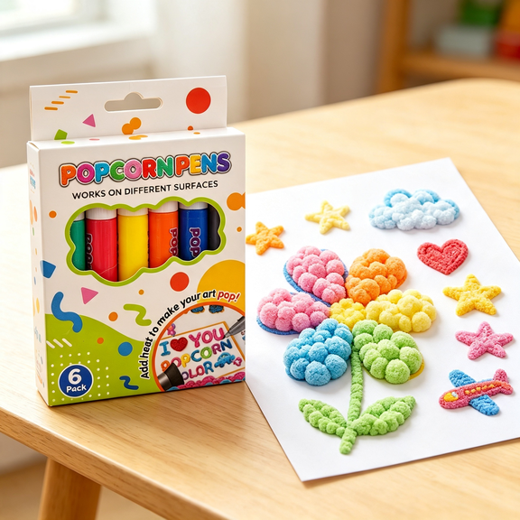3D Bubble Art Pens Puffy Paint Markers - 6 Colors Popcorn Pens for DIY Craft, Heat Activated Magic Markers with Raised Bubble Effect, Fun Drawing Markers for Paper Glass Wood Ceramic Art Projects