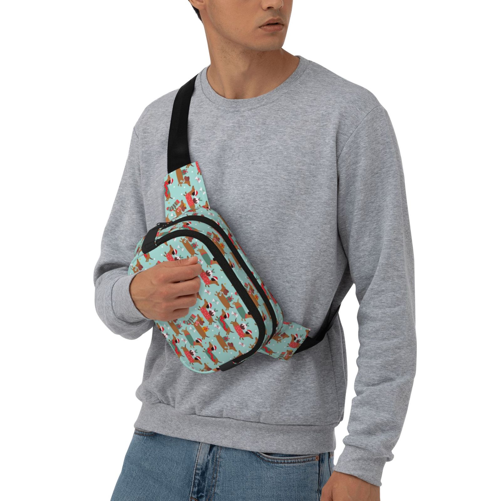 Hirioo Dachshund Christmas Play for Double Layer Waist Bag Adjustable Fanny Pack For Travel Running Hiking