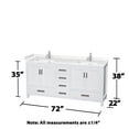 thumbnail image 4 of Wyndham Collection Sheffield 72" No Mirror Wood Double Bathroom Vanity in White, 4 of 4