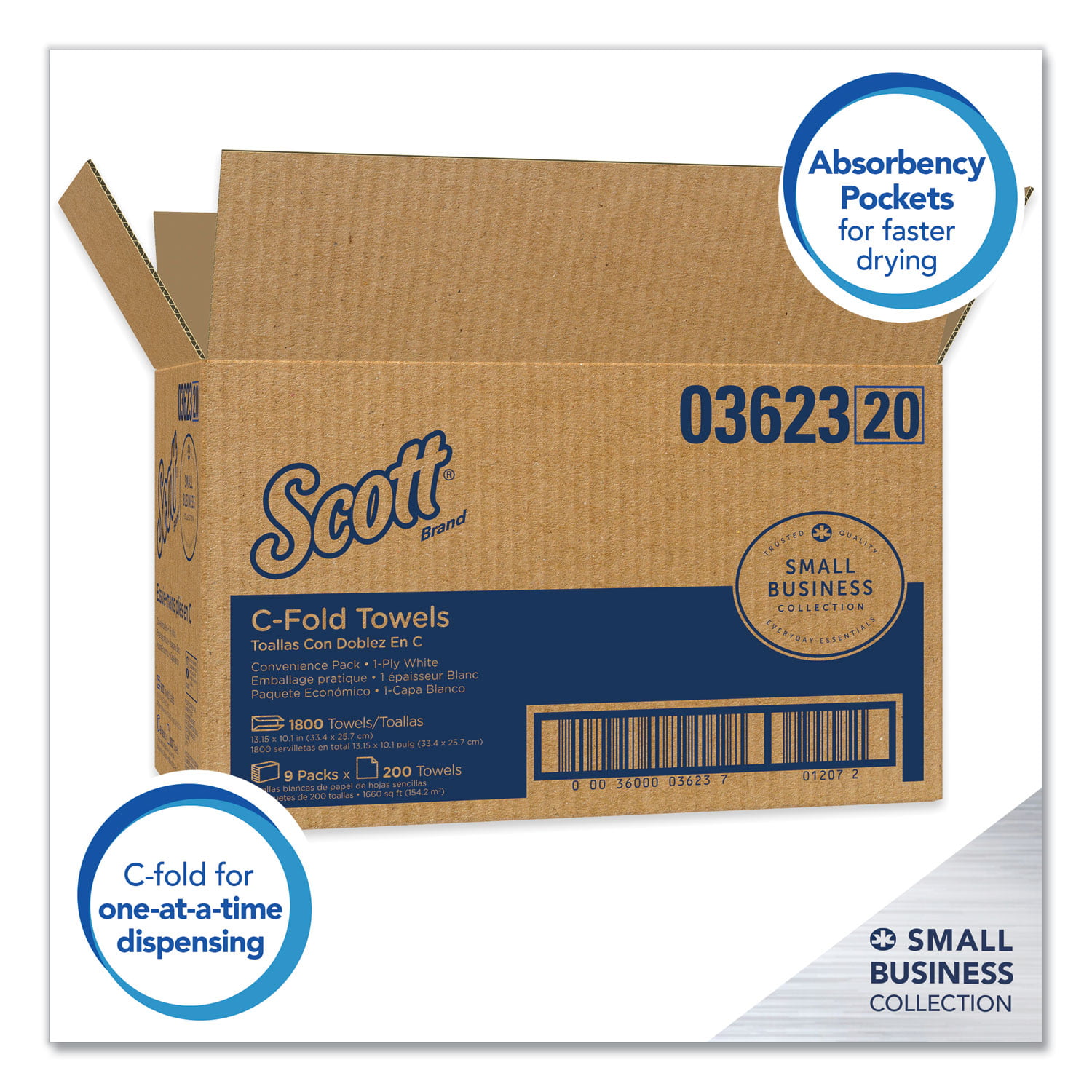 Scott Essential C-Fold Towels,Convenience Pack, 10.13 x 13.15, White, 200/PK,9PK/CT -KCC03623 - 3
