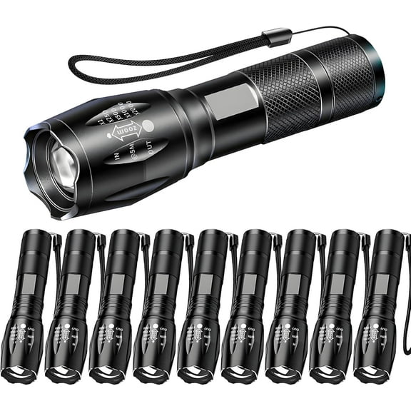 LED Flashlights 10 Pack, Bright Tactical Flashlight 2000 High Lumens with 5 Modes, Waterproof Zoomable Flash Light, Portable Torch for Camping Hiking Outdoor Home Emergency