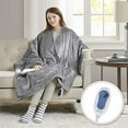 thumbnail image 1 of Comfort Spaces Plush to Sherpa Heated Wrap Blanket, Grey, 2 Piece Set, 1 of 5