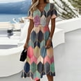 thumbnail image 2 of Ladies' floral casual fashionable short sleeved V-neck dress Green 3XL, 2 of 5