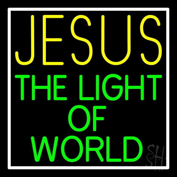 Jesus The Light Of World With Border LED Neon Sign 24" Tall x 24" Wide - inches Black Square Cut Acrylic Backing, with Dimmer - Premium built indoor Sign for Home décor, Religious place, Store.