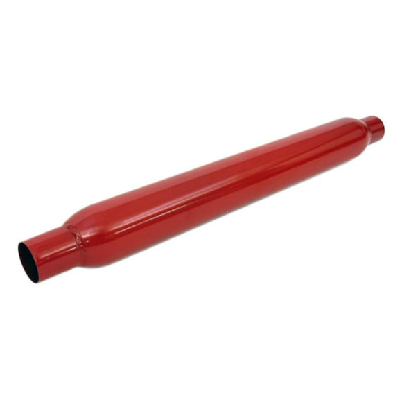 Dynomax Exhaust Muffler 24242 Thrush Glass Pack; Stainless Steel Powder Coated Red Case; Single 3 Inch Diameter Center Inlet; Single 3 Inch Diameter Center Outlet; 20 Inch Body/25 Inch Overall Length
