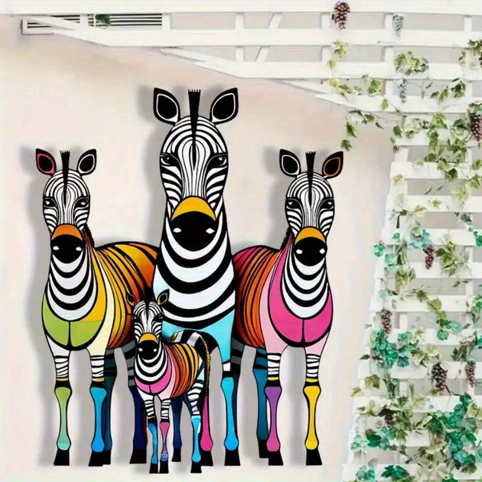 Metal Zebra Family Wall Decor Colorful Iron Art Wall Sculpture For Outdoor Patio Garden Yard 2 Pack