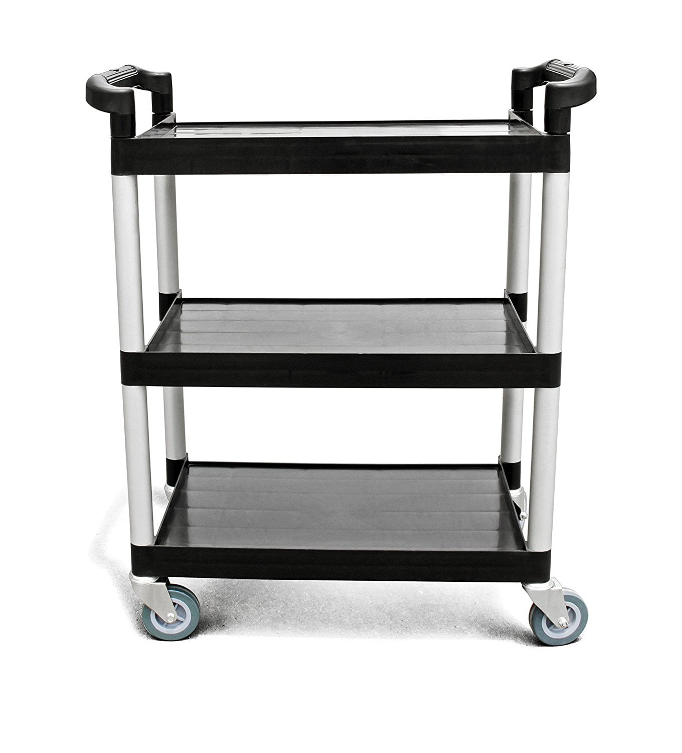 Bussing Cart with Casters Gray Plastic 3 Shelf Heavy Duty Restaurant Utility 