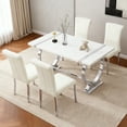 thumbnail image 2 of Leovanni Set of 4 Velvet Dining Chairs, Channel Tufted High Back, Silver Metal Legs, White Fabric, 2 of 6