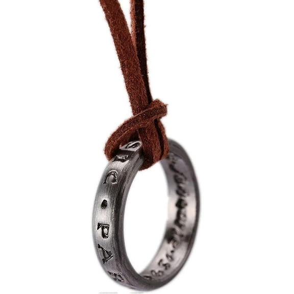 Uncharted 4 Nathan Drake Engraved Ring Pendant Necklace With Adjustable Brown Leather Chain(unisex)