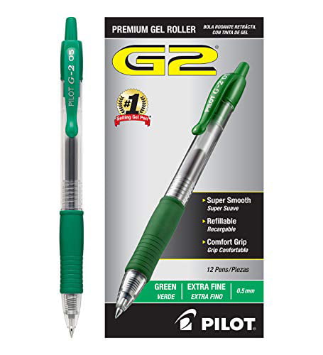 12 Count PILOT G2 Premium Refillable & Retractable Rolling Ball Gel Pens Fine Point 1 Green Ink 
