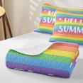 thumbnail image 4 of Manfei Rainbow Stripe Bed Spread Queen, Hello Summer Letter Queen Coverlet Set, Yellow Pink Purple, 3pcs, 1 Quilt and 2 Pillowcases, 4 of 7