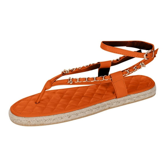 Platform Hemp Rope Thong Sandals Women Straw Metal Chain Roman Sandals