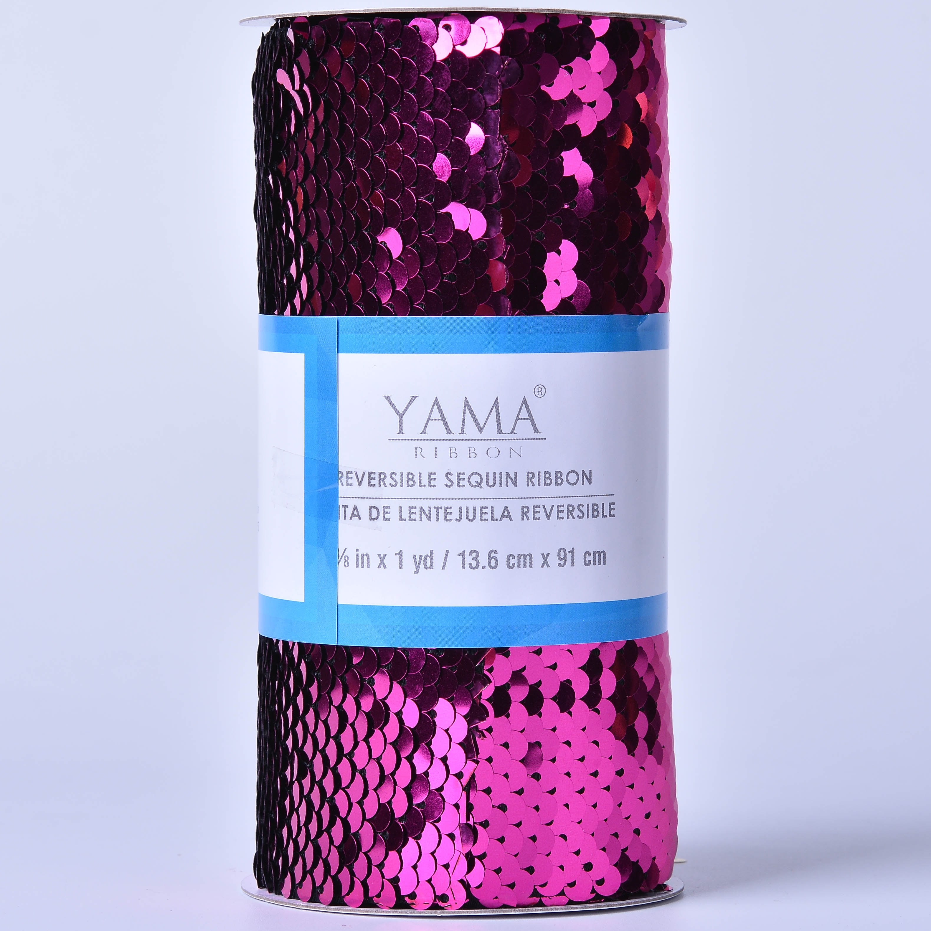 Yama Ribbon, 5-3/8inch Reverse Sequin Ribbon Hot Pink/Black, 3 feet