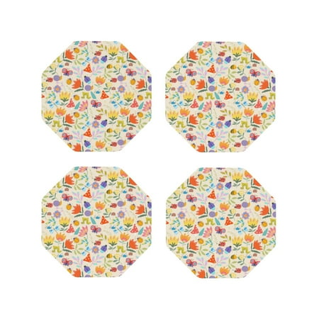 

Tideii Insects In Plants for Leather Coasters 4 Pieces Anti-fouling and Anti-scalding Decorative Coasters Suitable for Restaurants Kitchens Coffee Shops-Octagon
