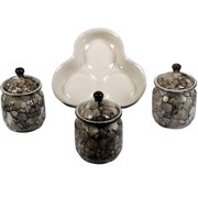 Ceramic Jars with Lid and Holding Tray | Multipurpose Barni for Chutney, Pickle, Spice, Ketchup | Storage Container | Dining Table Container Set(Pack of 3, Grey)