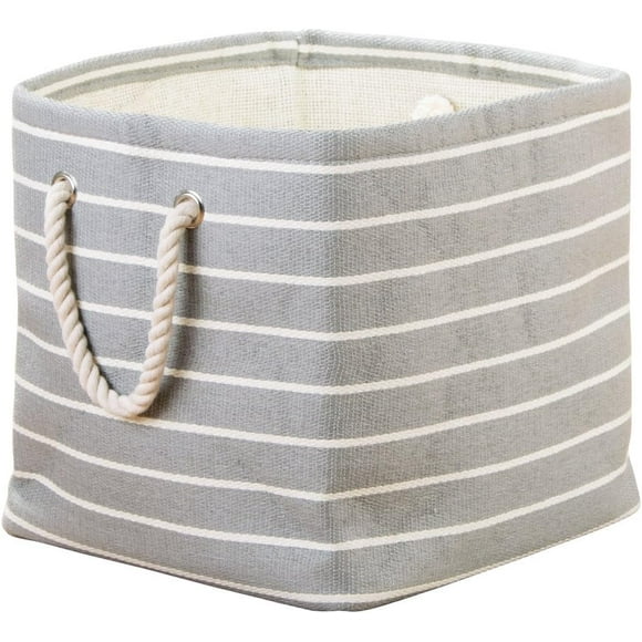 SDES-Luca Fabric Storage, Cube with Handles for Blankets, Pillows, Clothing, Towels - Gray/Cream