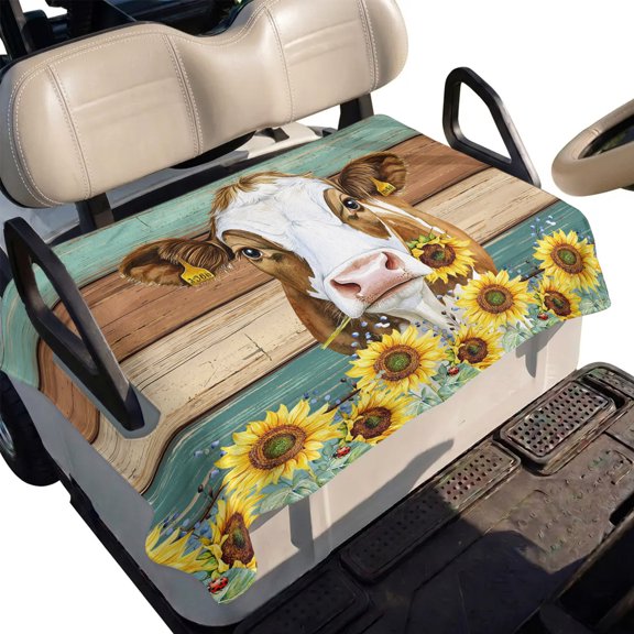 Golf Cart Seat Cover Sunflower Cow Club Car Golf Cart Seat Covers Soft Absorbent Golfcart Towel Blanket Teal Wood Grain Farm Animal Golf Seat Covers for Cart Decor Fits 2 & 4 Passenger 51"x31"