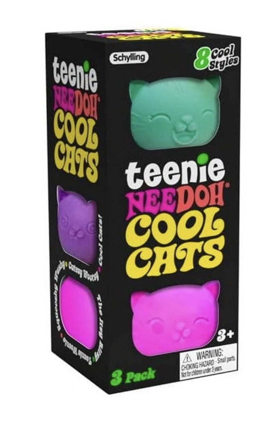NEEDOH Teenie cool cat sQUSHI , STRESS RELIEVER, FIDGET , SENSORY BALL , COLORS MAY VARY, 3 cats PER PACK