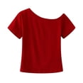 thumbnail image 6 of Nmnitkp Cropped Short Sleeve T-Shirts Women One Shoulder Asymmetrical Neck Short Sleeve T-Shirt, Solid Color Casual Summer Tops for Daily & Party Wear Wine,M, 6 of 6