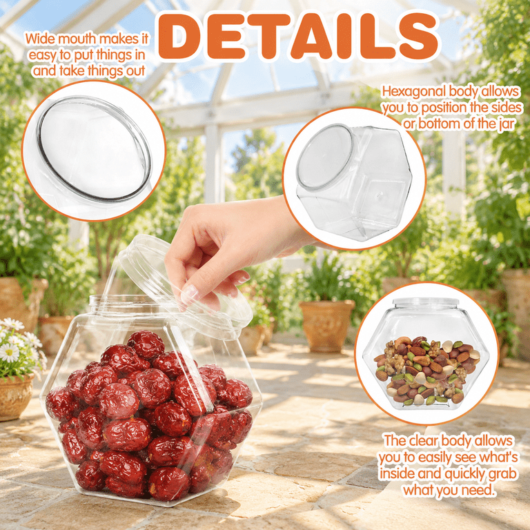 3 Pack 71 Oz Clear Hexagon Plastic Food Storage Jars with Lids ...
