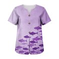 thumbnail image 5 of VBVC Women's Fish Print Notch Neck Tops , Casual Button Detail Shirts For Women,Ladies' Lightweight Loose Short Sleeve Blouses,Purple,S-3XL, 5 of 8