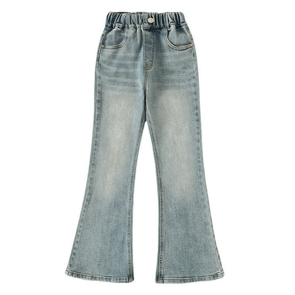 GYRATEDREAM Kids Girls Jeans Casual Denim Pants Elastic Waist Casual Baggy Wide Leg Jeans Micro Boot Pants 5-14 Years