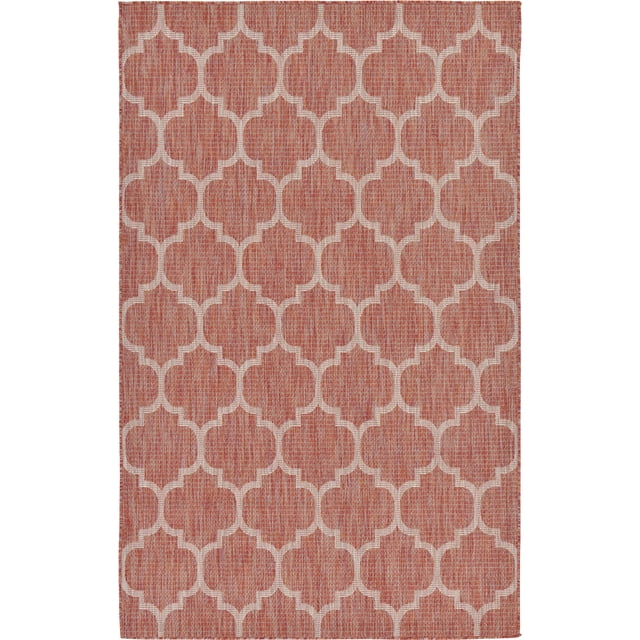 Unique Loom Treillis Collection Casual Marocain Treillis Transitionnel Tapis d'Intérieur et d'Extérieur, 5' x 8', Rouille Rouge/beige