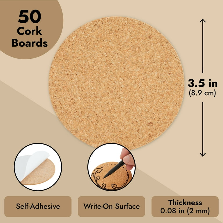 50 Pack Self-Adhesive Cork Coaster Backing Sheets - Round 1/8 Circles for  DIY Crafts (3.5 Inch Diameter) 