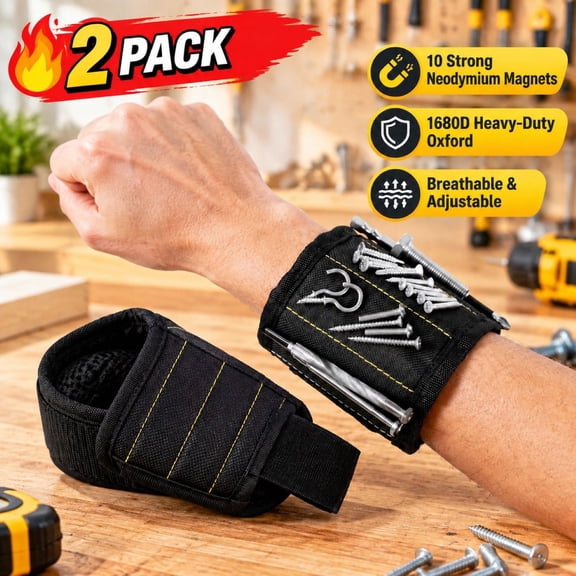 Wakehye Magnetic Wristband Set, 2Pack 10 Strong Magnetic Screw Holder Wristband, 1680D Oxford Magnetic Tool Wristband for Screws, Nails, Drill Bits, Handyman DIY Gifts for Men