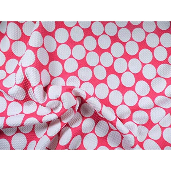 Bullet Printed Liverpool Textured Fabric Stretch Pink Big White Polka Dot N40