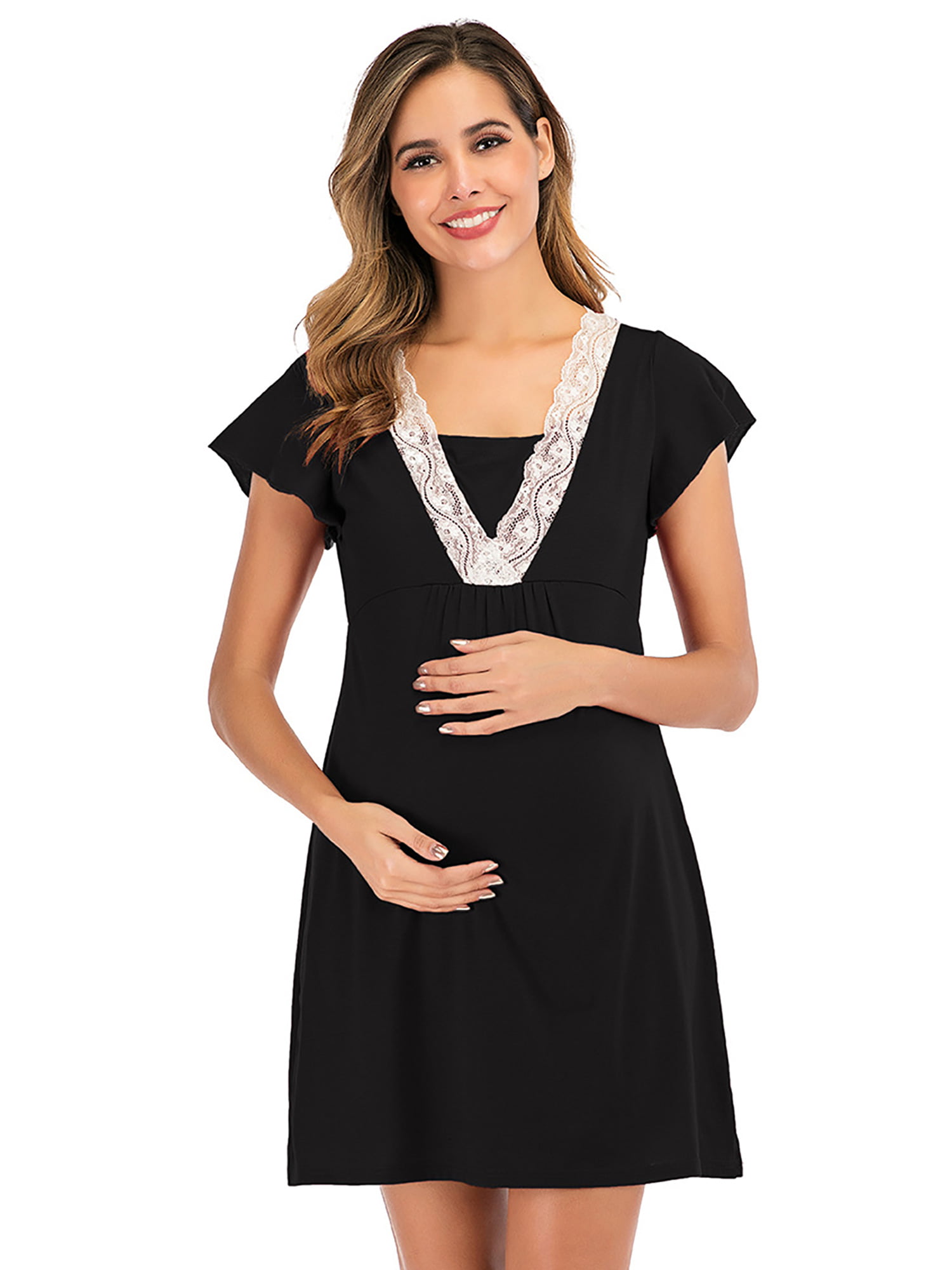 Selfieee Selfieee Womens Plus Size Maternity Dress Nursing Nightgown For Breastfeeding 