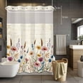 thumbnail image 5 of Spring Flowers No Hooks Shower Curtain with Snap-in Liner Watercolor Pastoral Style Retro Shower Curtains for Bathroom, Waterproof, Easy Install, Washable 72"x84", 5 of 9