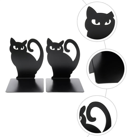 2 Pcs Book Cases Books Exquisite Book Organizer Book Ends Decorative Metal Book Stands Black Cat Bookend Multifunction Organizer Iron