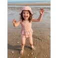 thumbnail image 6 of BemeyourBBs Toddler Baby Girl Swimsuit Infant Bathing Suit 3 Pieces Heart Dot Plaid Cow Skin Swimsuits Bow Tank Top with Ruffle Shorts Set Sun Hat Swimwear Summer Beach Wear, 6 of 9