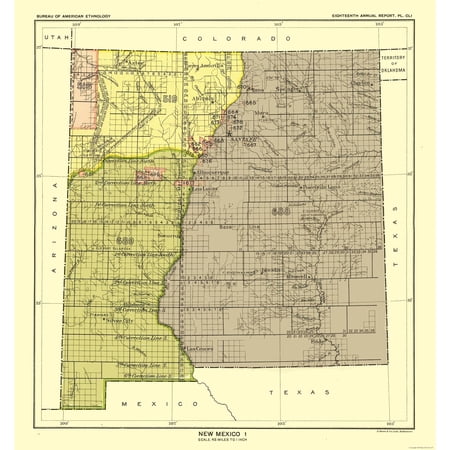 Historic State Map - New Mexico - Hoen 1896 - Vintage Wall Art