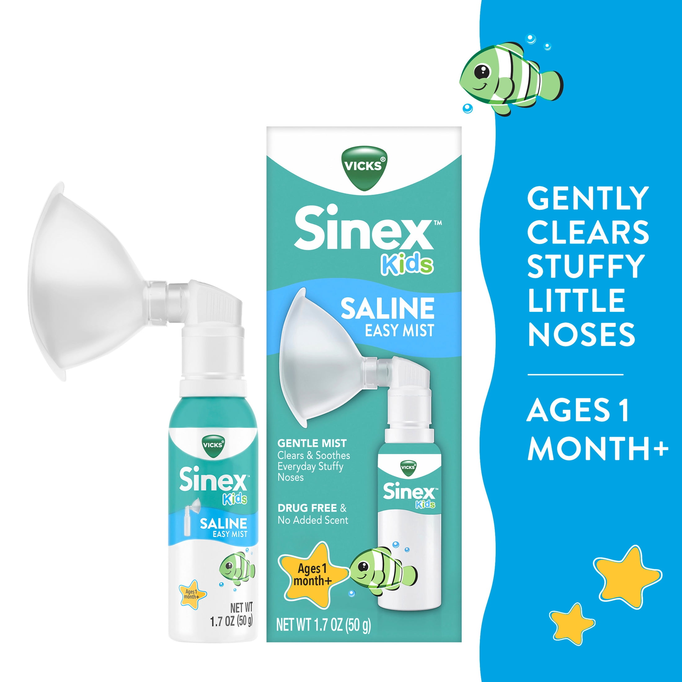 (2 pack) Vicks Sinex Kids Saline Easy Mist, Gentle Congestion Relief, Drug-Free, 1.7 oz