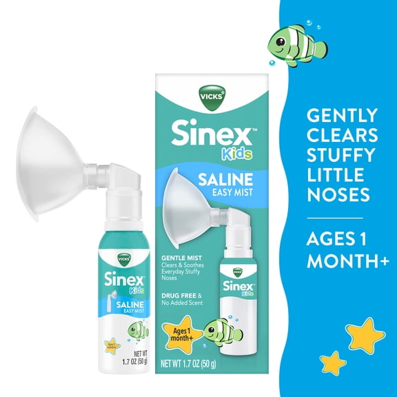 Vicks Sinex Kids Saline Easy Mist, Gentle Congestion Relief, Drug-Free, 1.7 oz
