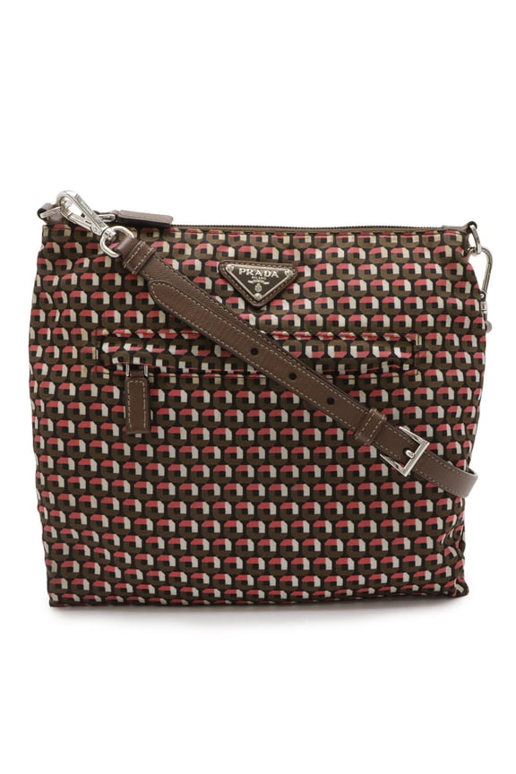Pre-Owned PRADA TESSUTO STAMPAT Shoulder Bag in Nylon and Leather, Pink Multicolor Brown, BT1023