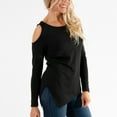 thumbnail image 4 of Womens S/M Black French Terry Cold Shoulder Asymmetrical Hem Long Sleeve Top by Howard's, 4 of 5