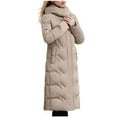 thumbnail image 4 of TFEOQRY Women's Padded Coats Parkas Long Sleeved Woolen Cotton Jacket with Pocket Zipper Medium Length Hooded Jacket Coat Khaki, 4 of 6