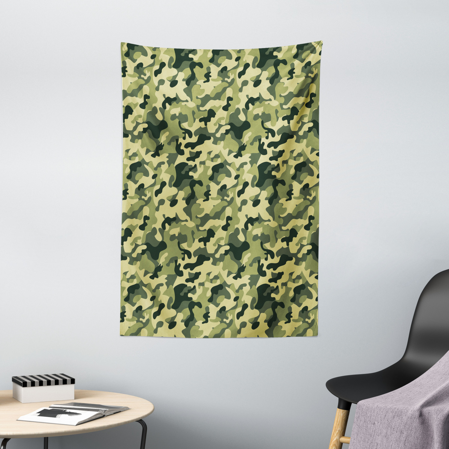 Camouflage Tapestry Army Clothing Motif With Pale Color Splashes Abstract Military Patterned 