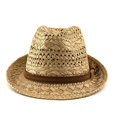thumbnail image 5 of oqasdz Women Woven Straw Fedora Hat Hollow Breathable Wide Brim Sun Hat Leather Band with Buckle Decor Summer Beach Vacation Outdoor Headwear, 5 of 7