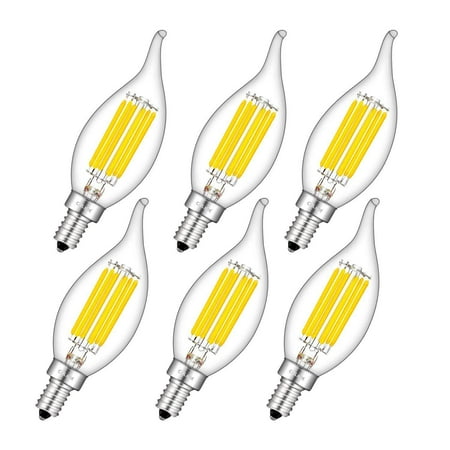 70w Compact - CRLight 6W LED Candelabra Bulb 4000K Daylight White 700LM Dimmable, 70W Incandescent Equivalent, Replace 12W Compact Fluorescent CFL Bulbs, E12 Base CA11 Candle Clear Glass Flame, 6 Pack Daylight Whit