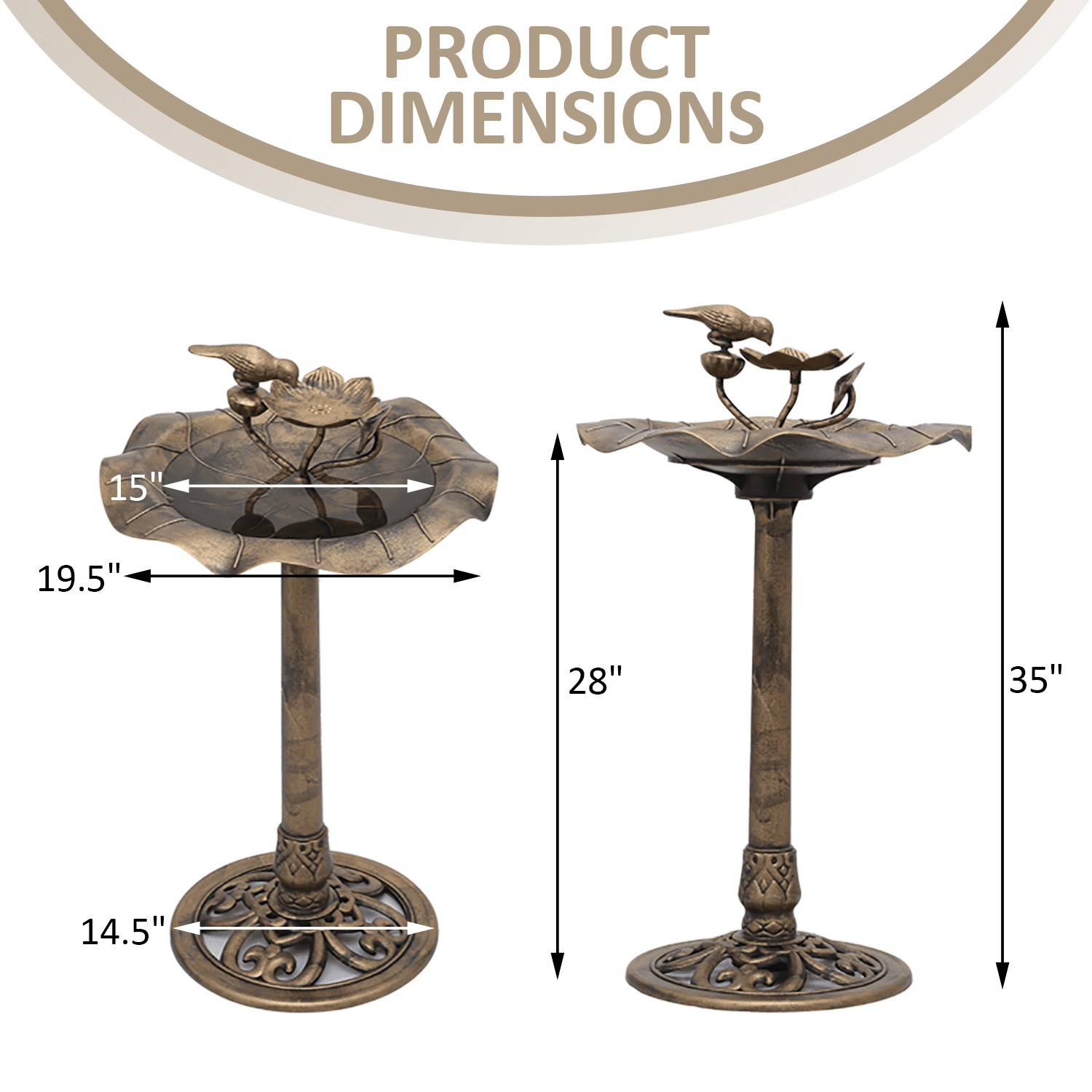 BEZT 28'' 2 Tiers Birdbath Water Fountains W/Bird Figurines Outdooror Decor,Bronze
