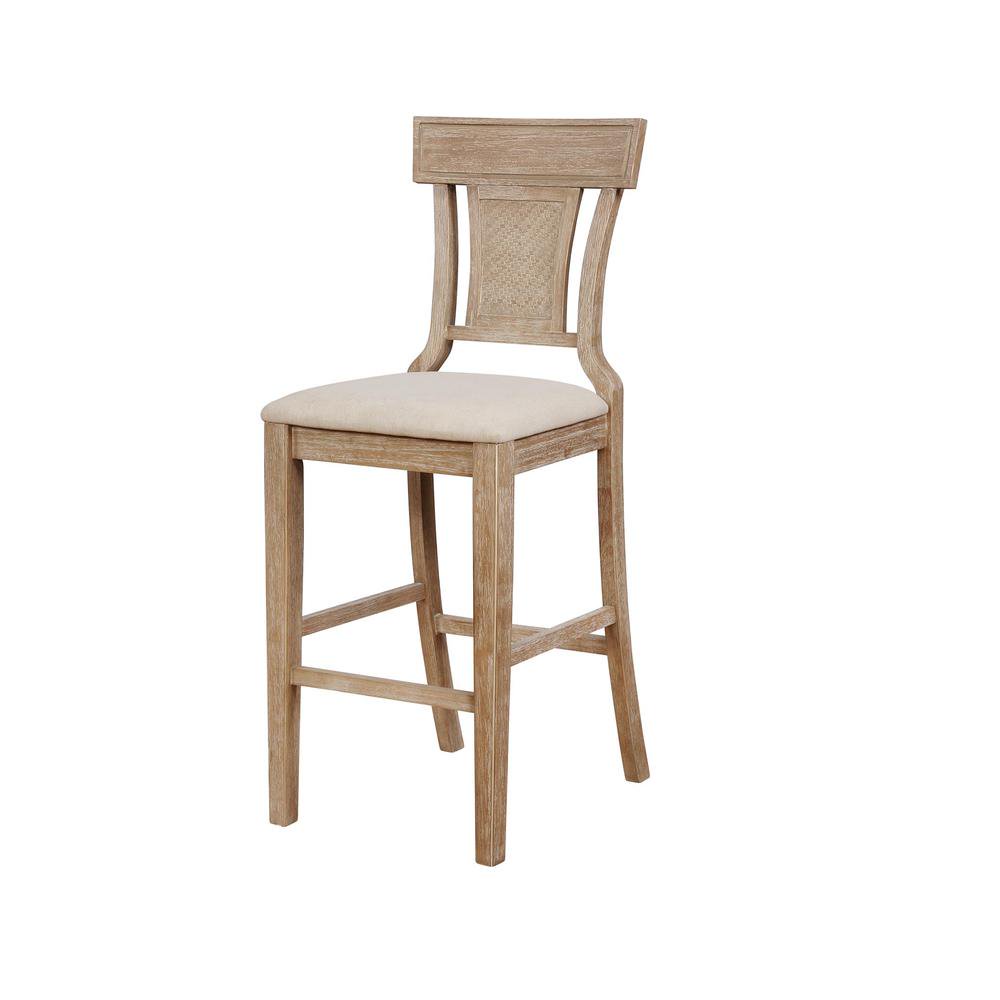 Linon Rylan Full Back Wood Bar Stool, 30" Seat Height, Gray Wash Finish